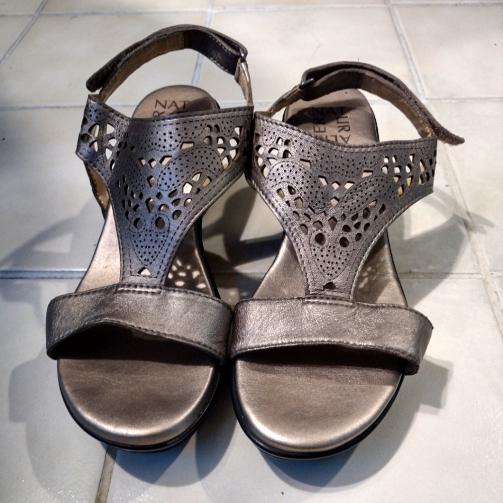 Taupe colored heeled sandals